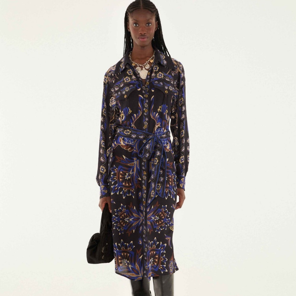FARM Rio Black Arabesque Mix Scarves Midi Dress - size medium - NWT